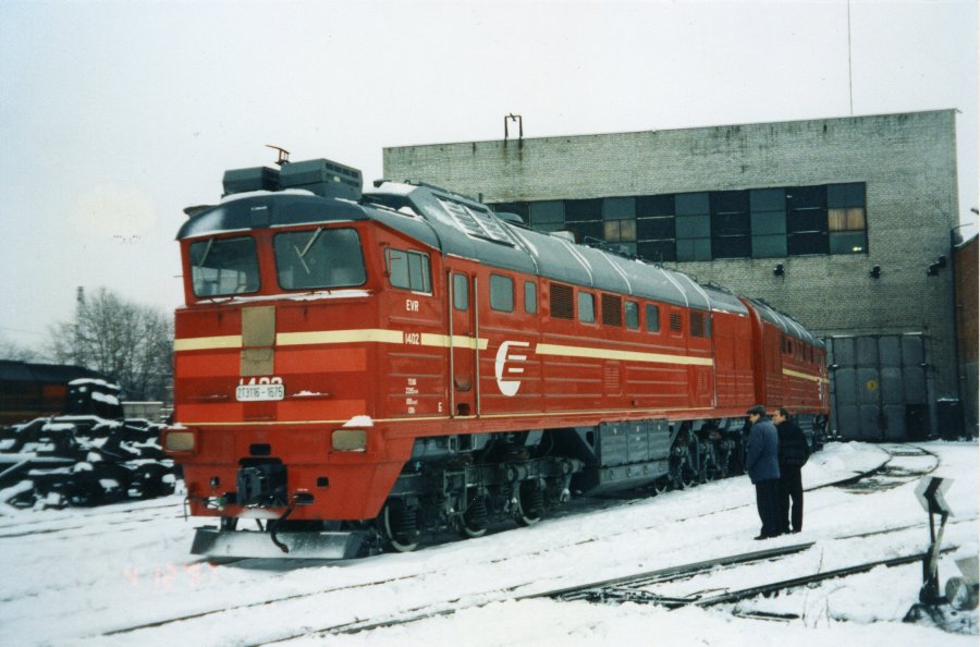 2TE116-1675 (EVR 2TE116-1401/1402) after arrival from Lugansk
12.1997
Tallinn-Kopli depot
